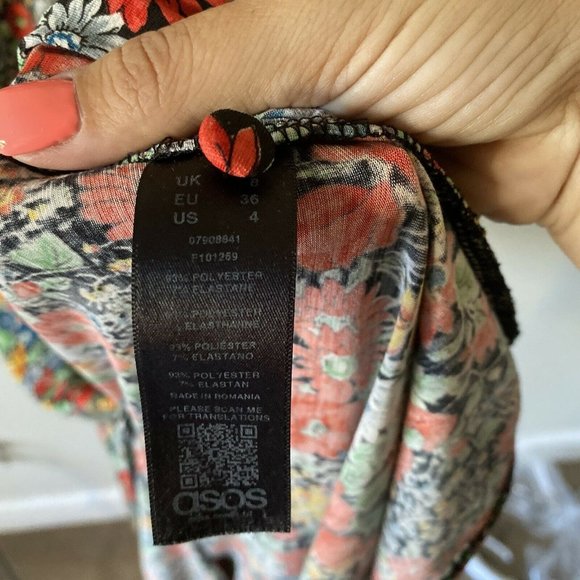 Asos vibrant multicolored floral vneck maxi short sleeve dress size 4 - Picture 11 of 11